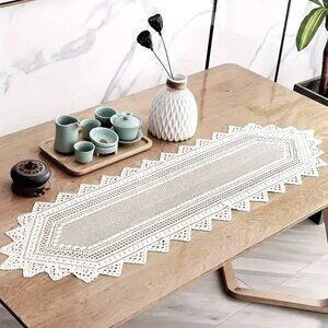 Lace Table Runner White Dresser Scarf Doily Dining Linen Hollow 12.9"x44.8"
